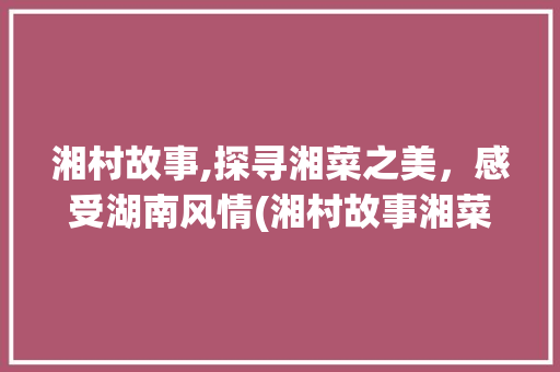 湘村故事,探寻湘菜之美，感受湖南风情(湘村故事湘菜视频介绍) 湘村故事,探寻湘菜之美，感受湖南风情(湘村故事湘菜视频介绍) 饮食拾萃