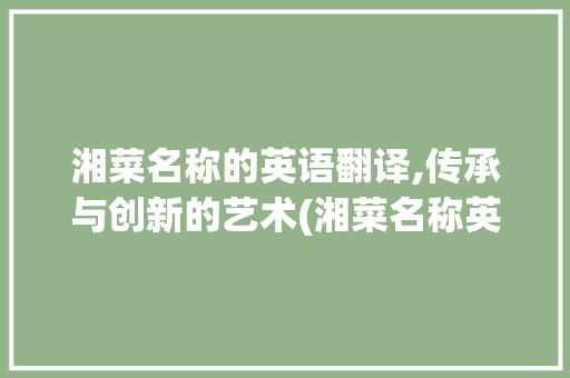 湘菜名称的英语翻译,传承与创新的艺术(湘菜名称英语翻译) 湘菜名称的英语翻译,传承与创新的艺术(湘菜名称英语翻译) 饮食拾萃
