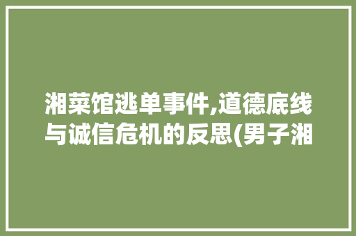 湘菜馆逃单事件,道德底线与诚信危机的反思(男子湘菜馆逃单) 湘菜馆逃单事件,道德底线与诚信危机的反思(男子湘菜馆逃单) 饮食拾萃