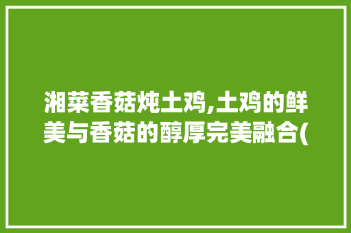 湘菜香菇炖土鸡,土鸡的鲜美与香菇的醇厚完美融合(湘菜香菇炖土鸡的做法) 湘菜香菇炖土鸡,土鸡的鲜美与香菇的醇厚完美融合(湘菜香菇炖土鸡的做法) 饮食拾萃