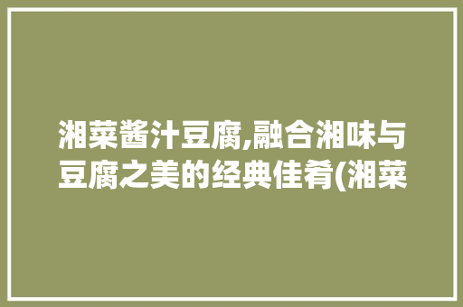 湘菜酱汁豆腐,融合湘味与豆腐之美的经典佳肴(湘菜酱汁豆腐怎么做) 湘菜酱汁豆腐,融合湘味与豆腐之美的经典佳肴(湘菜酱汁豆腐怎么做) 饮食拾萃