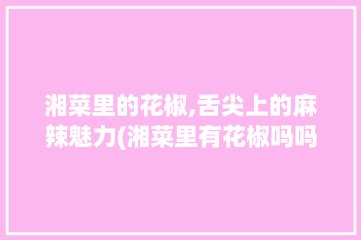 湘菜里的花椒,舌尖上的麻辣魅力(湘菜里有花椒吗吗) 湘菜里的花椒,舌尖上的麻辣魅力(湘菜里有花椒吗吗) 饮食拾萃