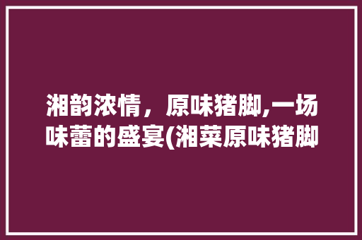湘韵浓情，原味猪脚,一场味蕾的盛宴(湘菜原味猪脚做法视频) 湘韵浓情，原味猪脚,一场味蕾的盛宴(湘菜原味猪脚做法视频) 饮食拾萃