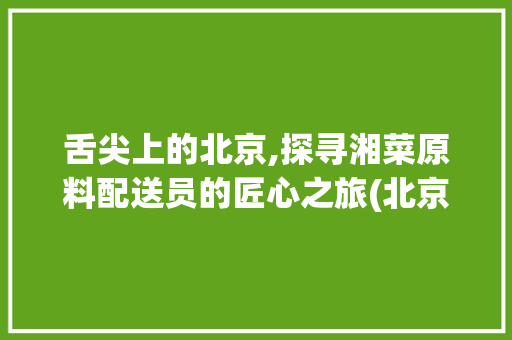 舌尖上的北京,探寻湘菜原料配送员的匠心之旅(北京湘菜原料配送员) 舌尖上的北京,探寻湘菜原料配送员的匠心之旅(北京湘菜原料配送员) 饮食拾萃