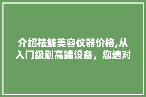 介绍祛皱美容仪器价格,从入门级到高端设备，您选对了吗 介绍祛皱美容仪器价格,从入门级到高端设备，您选对了吗 服饰装扮