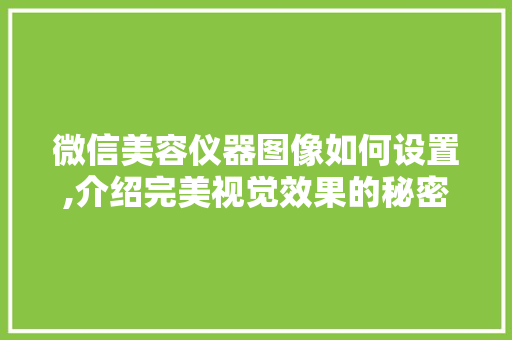 微信美容仪器图像如何设置,介绍完美视觉效果的秘密 微信美容仪器图像如何设置,介绍完美视觉效果的秘密 养生保健