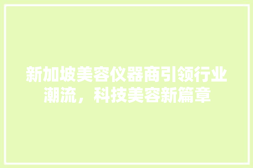 新加坡美容仪器商引领行业潮流，科技美容新篇章 新加坡美容仪器商引领行业潮流，科技美容新篇章 家居时尚