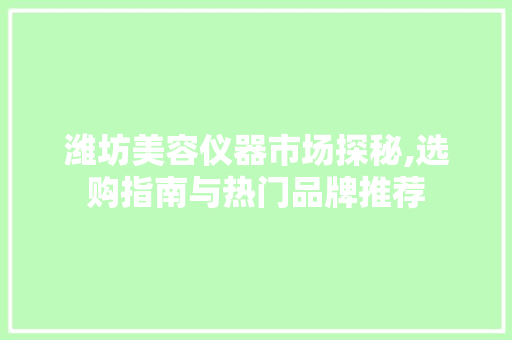 潍坊美容仪器市场探秘,选购指南与热门品牌推荐 潍坊美容仪器市场探秘,选购指南与热门品牌推荐 服饰装扮