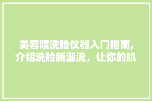 美容院洗脸仪器入门指南,介绍洗脸新潮流，让你的肌肤焕发光彩 美容院洗脸仪器入门指南,介绍洗脸新潮流，让你的肌肤焕发光彩 养生保健